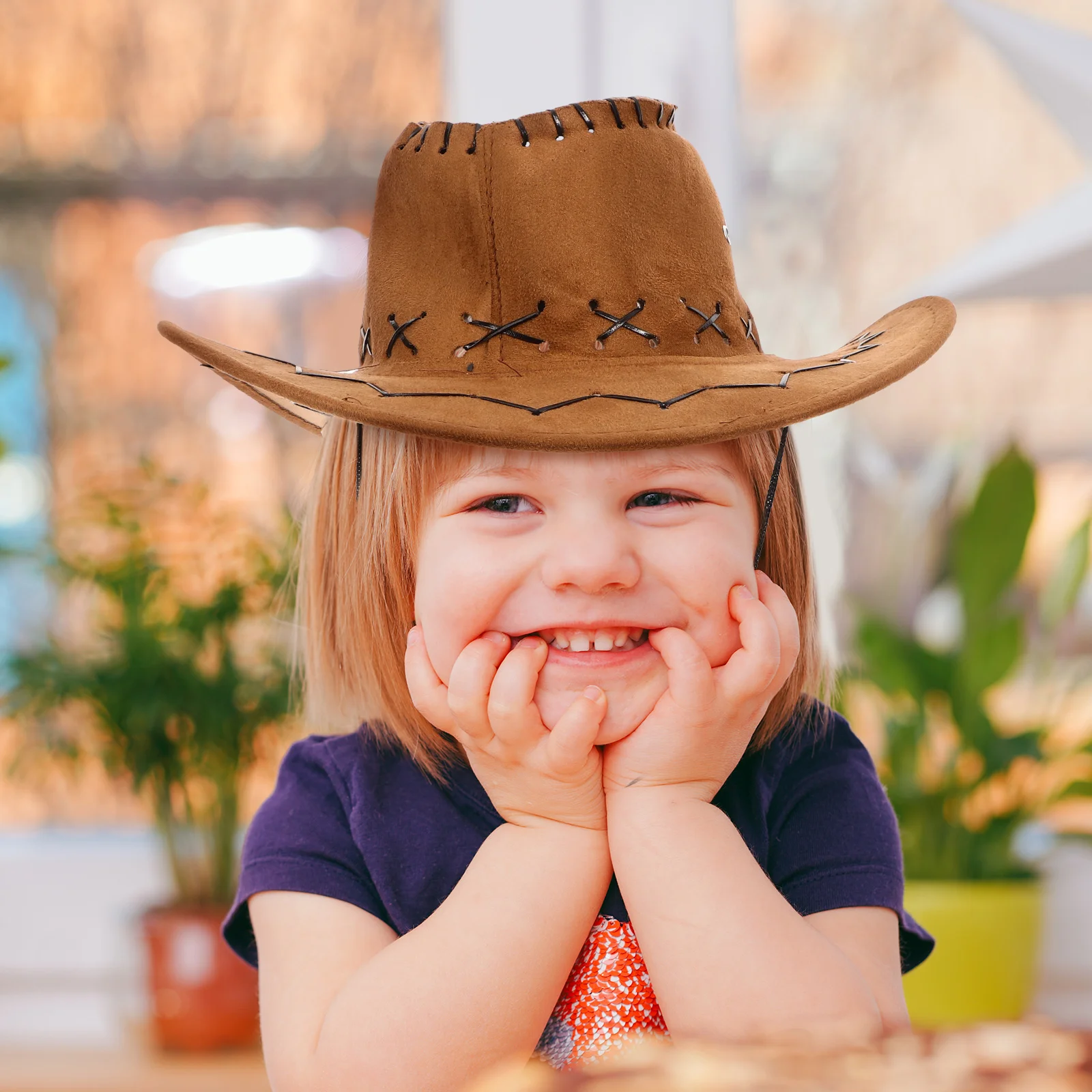 

Childrens Cowboy Hat Kids Cowgirl Hat for Toddler Girls Boys Costume Party Decorations Black Chicken Skin Design Lightweight