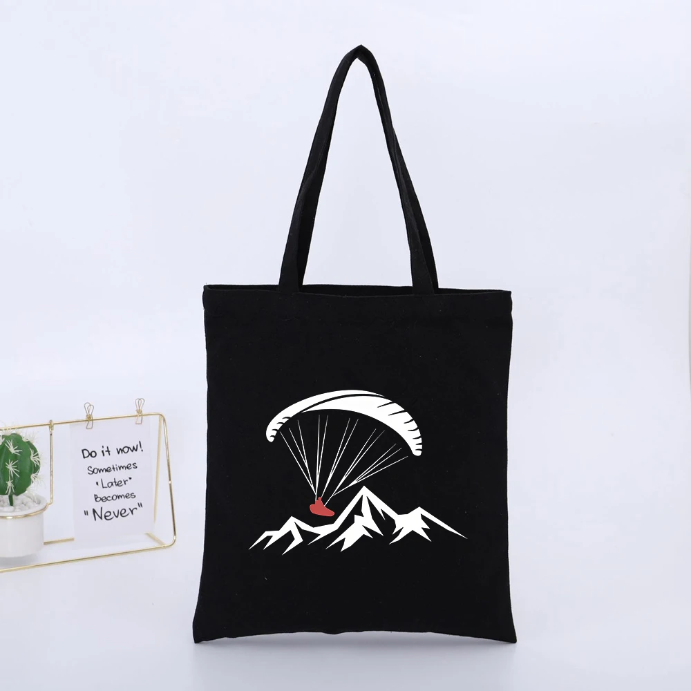 Paragliding Mountain Graphic Canvas Tote Bag, Casual Style for Outdoor Activities and Daily Use