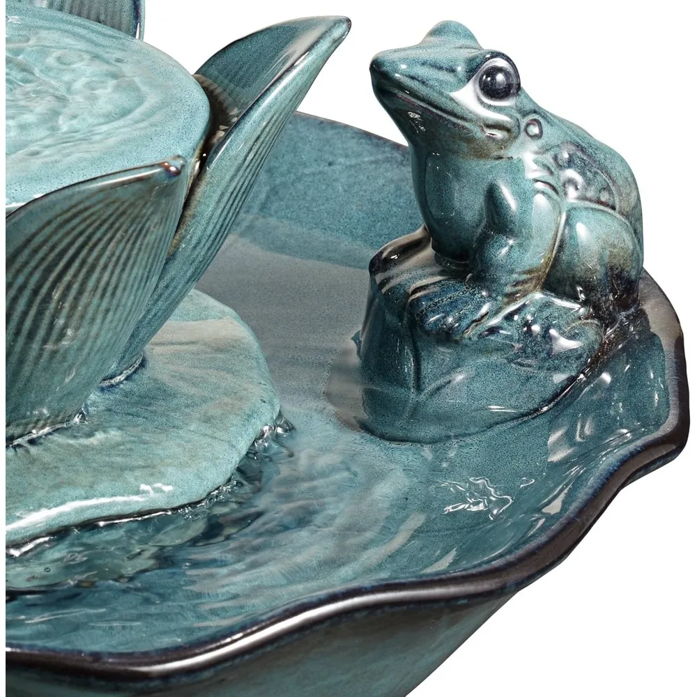 Angenehmer Teichfrosch, Lotus, moderner Wasserblasenbrunnen für den Außenbereich, 25,4 cm hohe Sockel für Garten, Terrasse, Hinterhof, Deck