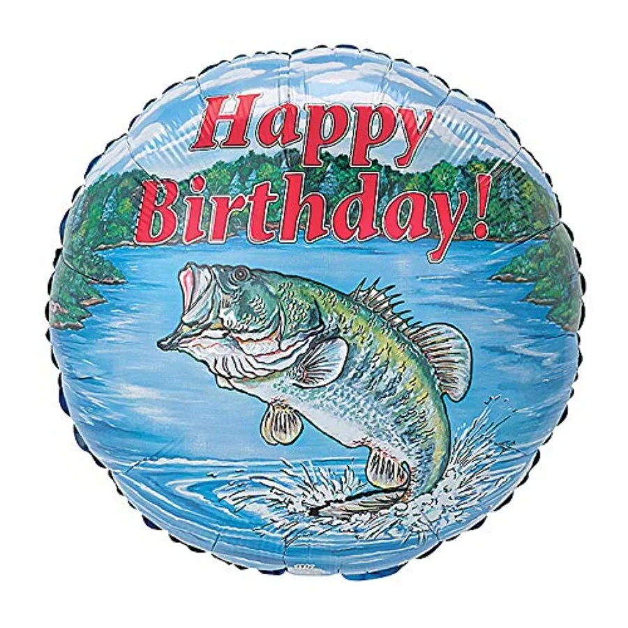 18 Bass Fish Happy Birthday Fishing Party Balloon Mylar Dad Fisherman