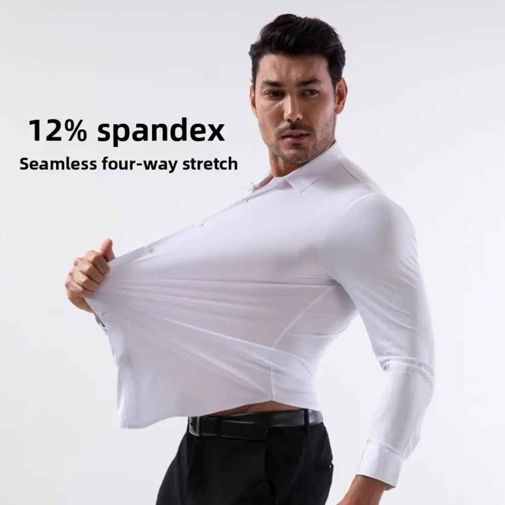 Men's 4-Way Stretch Silk Long-Sleeve Shirt - European Style Elegant Dress Shirt for Daily & Office