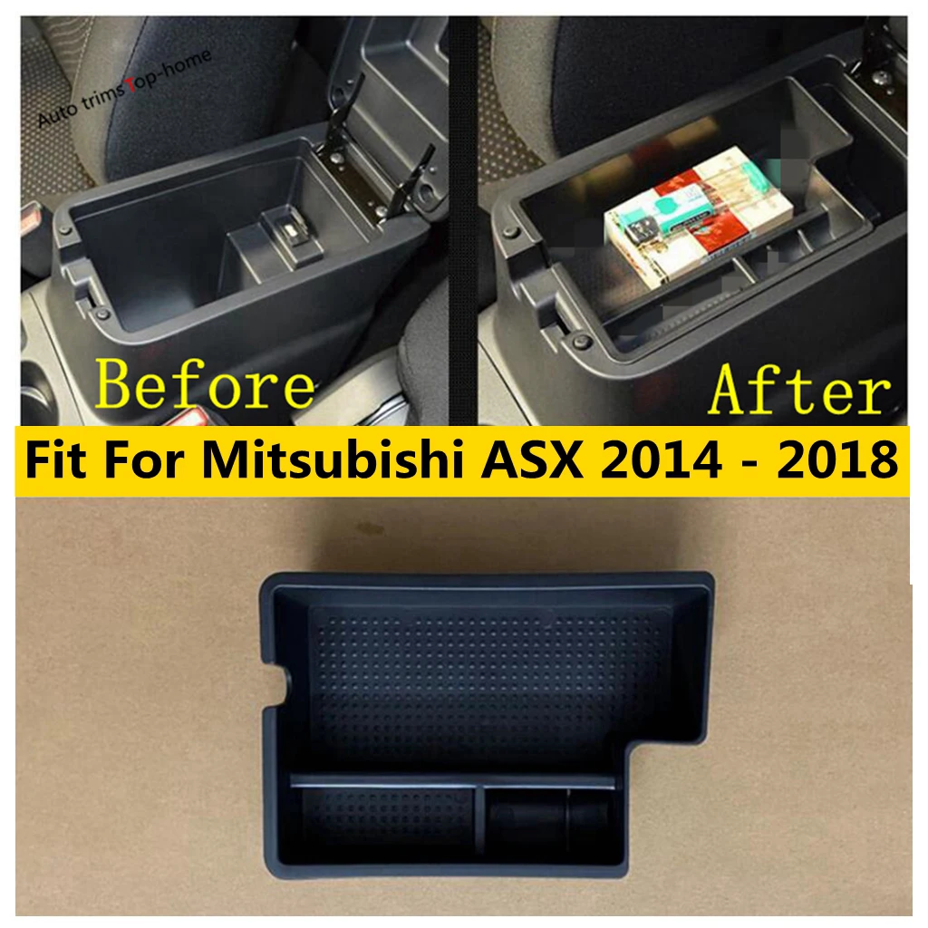 

Black Plastic Armrest Storage Multi-grid Pallet Container Phone Case Box Cover Trim Accessories For Mitsubishi ASX 2014 - 2018