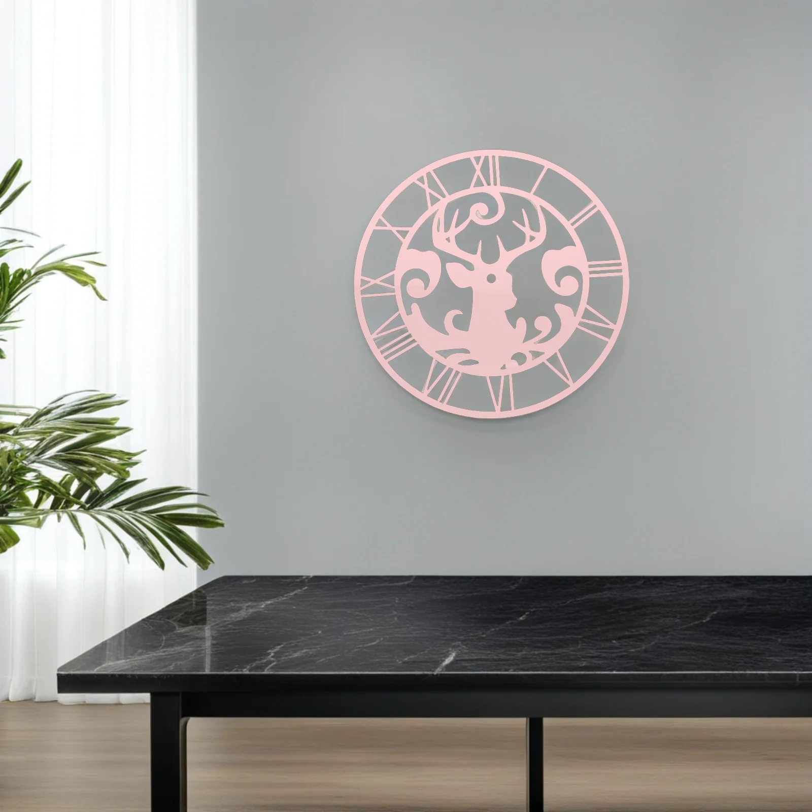 

2Pcs Round Acrylic Mirror Wall Clock Roman Numerals Reindeer Decals Living Room Bedroom Hotel Office Decor Silver