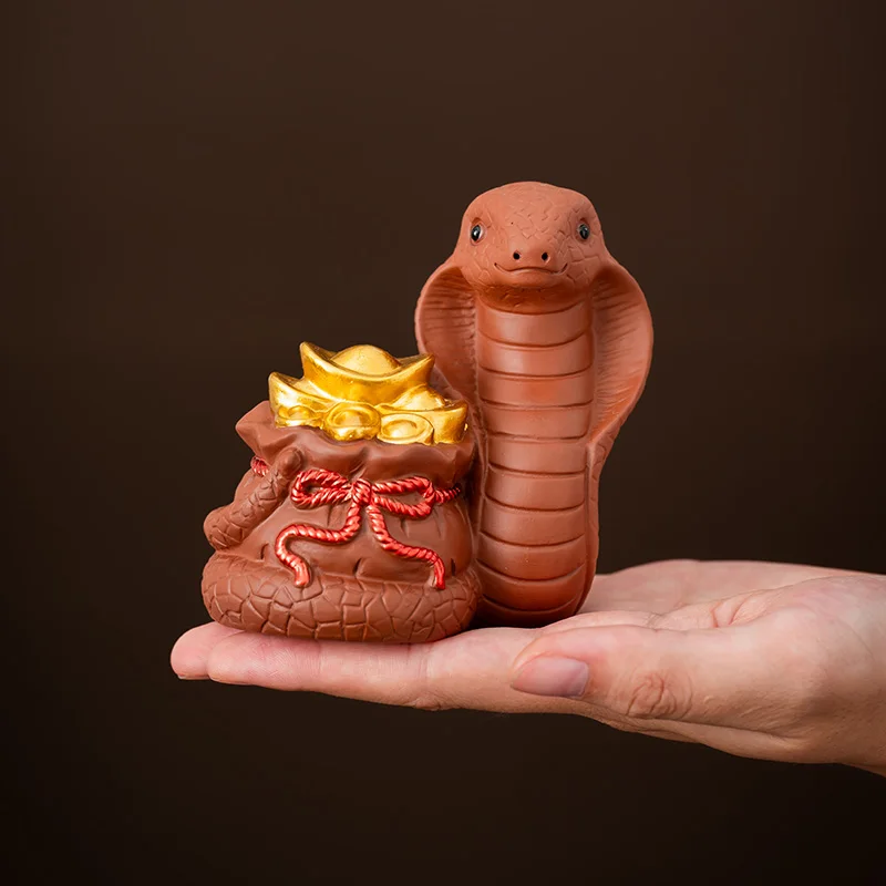 Creative zodiac snake purple sand tea pet boutique can be raised small ornaments household lucky tea play decoration