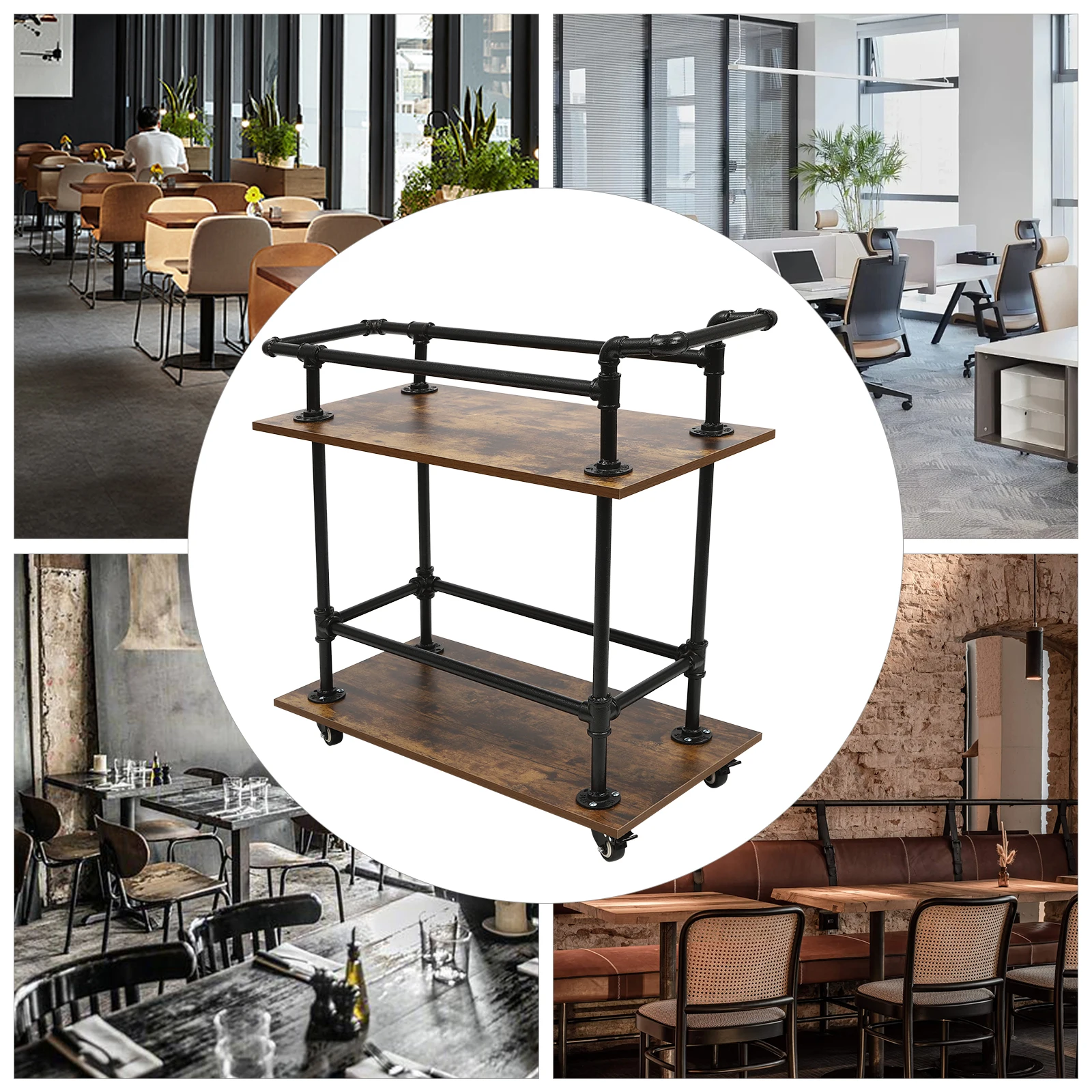 Troli Bar Industrial Vintage Beroda dengan 3 Rak, Troli Sajian Retro 33x15.7 Inci, untuk Penyimpanan Wine & Dapur