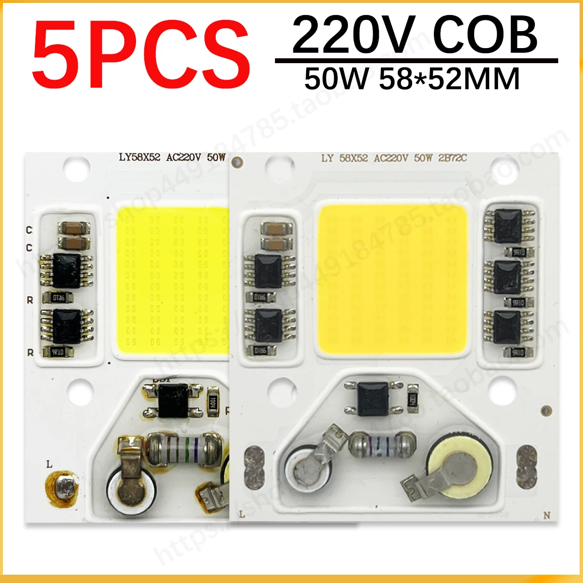 

5 шт. светодиодные лампы COB 50 Вт AC220V встроенный интеллектуальный драйвер IC холодный теплый белый полный спектр света DIY уличные фонари, прожектор