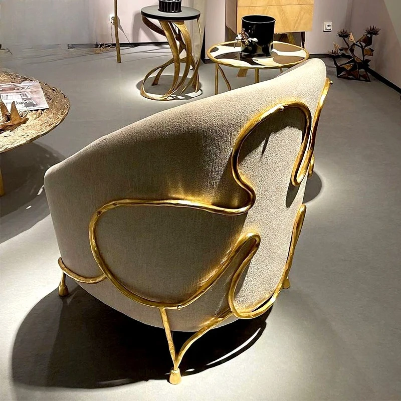 

Light luxury designer art metal sofa chair, villa luxury mansion creative high-end single armchair