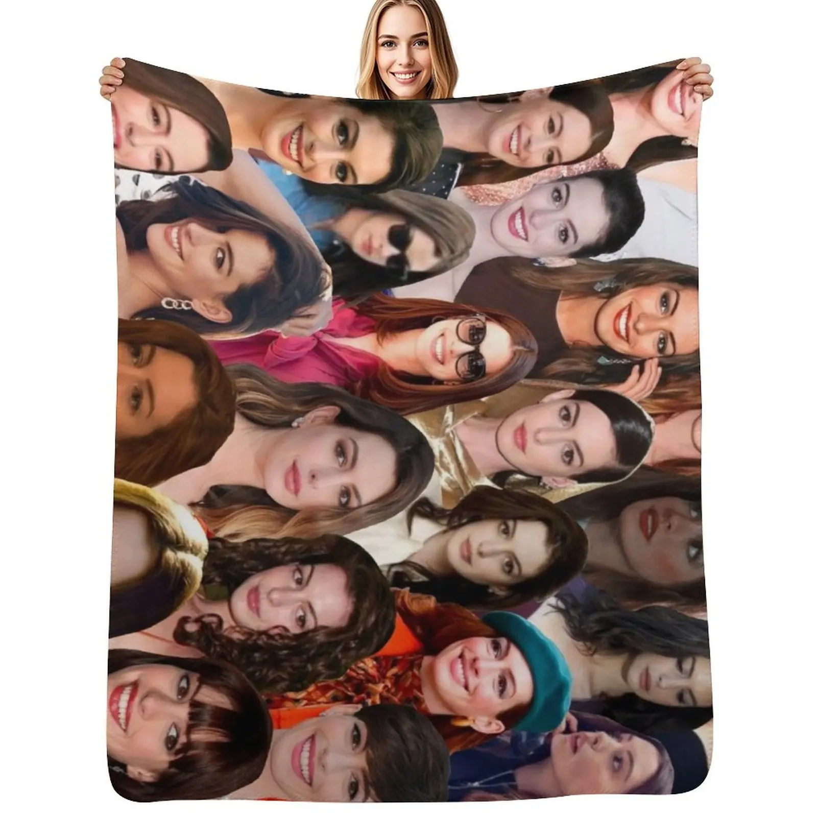 

Anne Hathaway Photo Collage Throw Blanket blankets and throws Vintage Hair warm winter Blankets