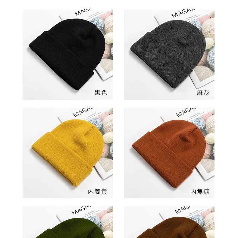Benutzerdefinierte Mütze drucken Ihr eigenes Logo Winter gestrickt warm halten kalte Mütze Unisex einfarbig Hip Hop häkeln Totenkopf Beanie Hüte – Detail 2