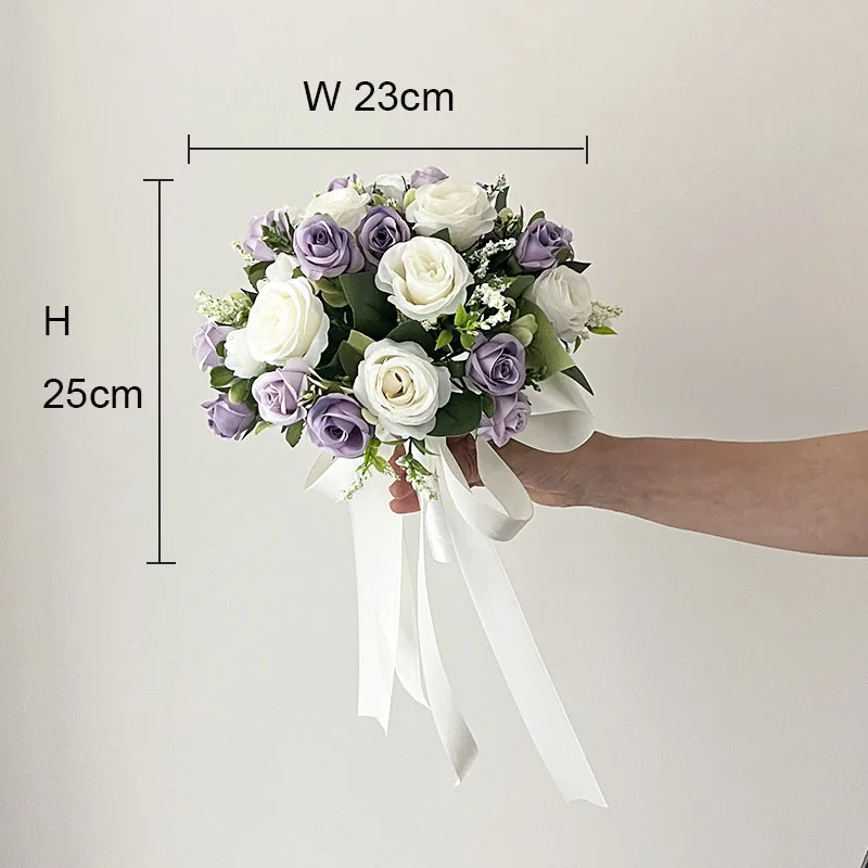 Wedding Bouquet Bride Accessories Bridesmaid Silk Flowers Artificial Roses White Purple Groom Buttonhole Table Centrepiece Decor