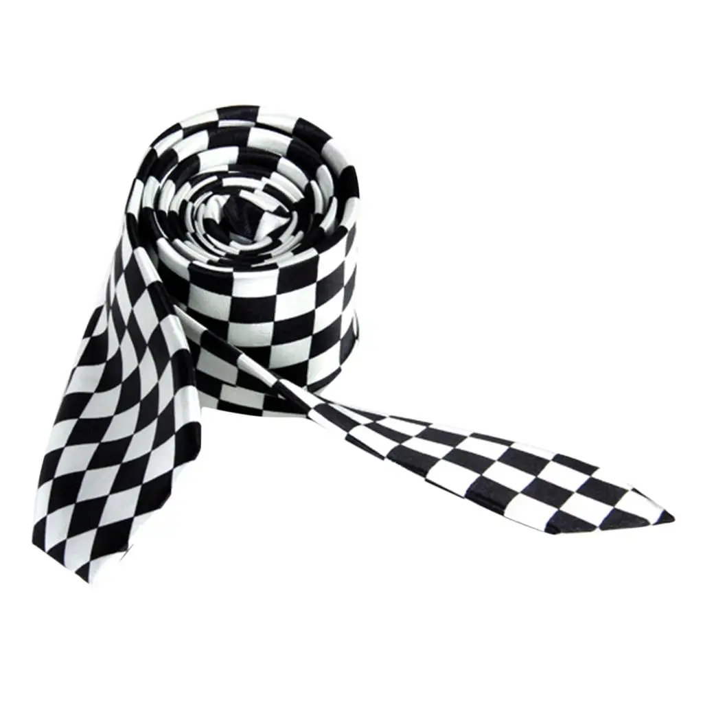 Black White Plaid Pretty Mens Necktie 2 '' Skinny Neck Tie Casual