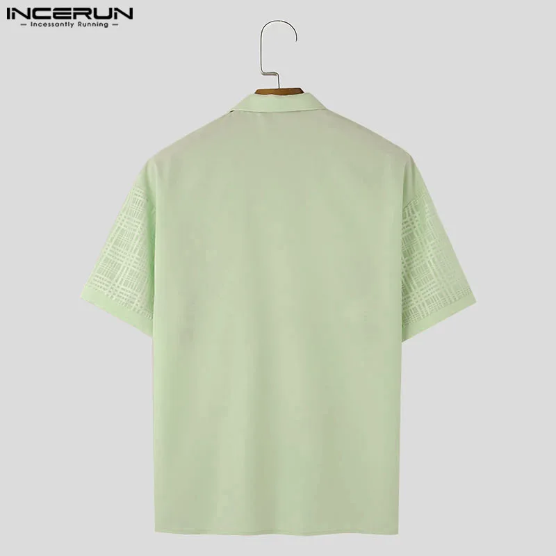 INCERUN Men Shirt Flower Printing Mesh Transparent Lapel Short Sleeve Men Clothing Streetwear Summer 2024 Fashion Male Shirts