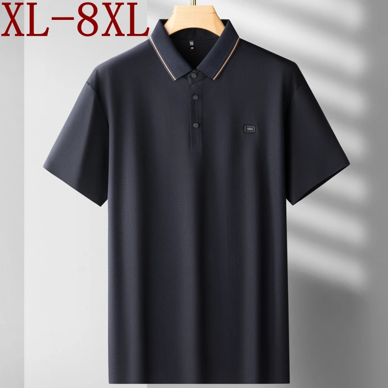 

8XL 7XL 6XL 2025 New Summer High End Luxury Shirts For Men Tops Ice Silk Breathable Mens Polo Shirt Short Sleeve Loose Male Wear