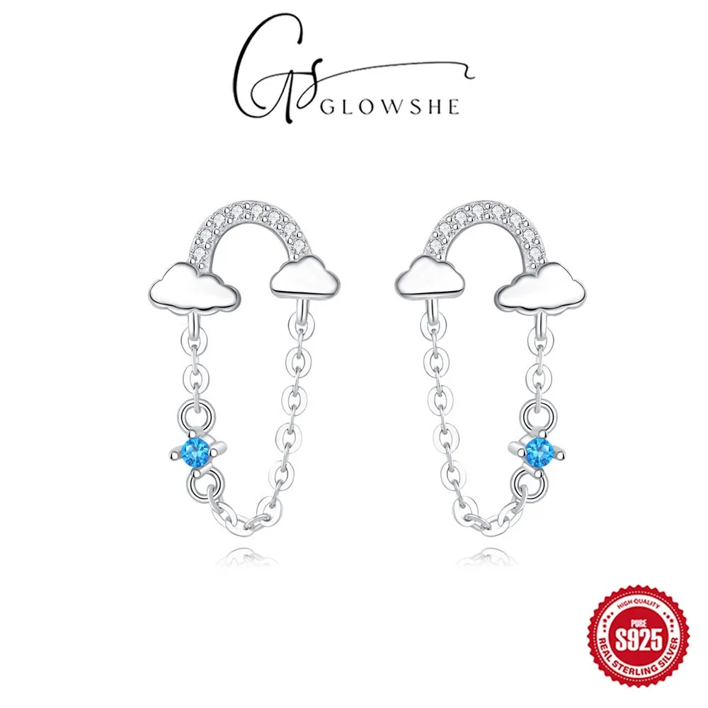 

Glowshe 100% 925 Sterling Silver Zircon Rainbow Cloud Tassel Earrings Luxurious Fine Jewelry Women's Elegant Earrings Gift