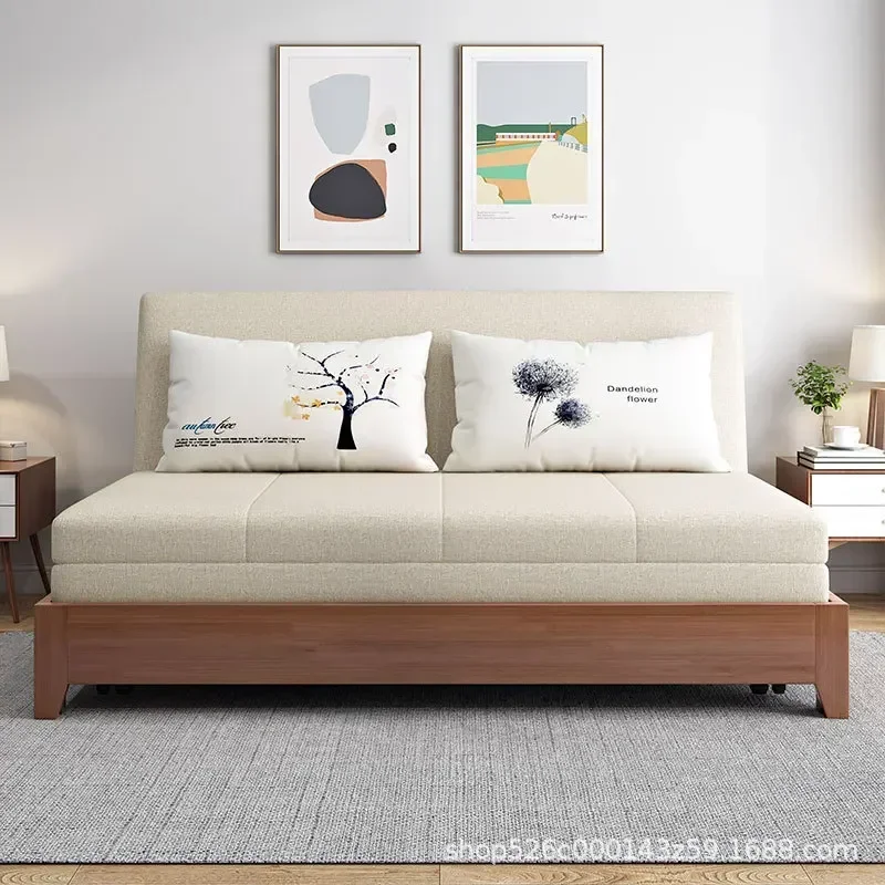 Solid wood sofa bed, multi-functional and economical, small apartment with storage, double modern minimalist