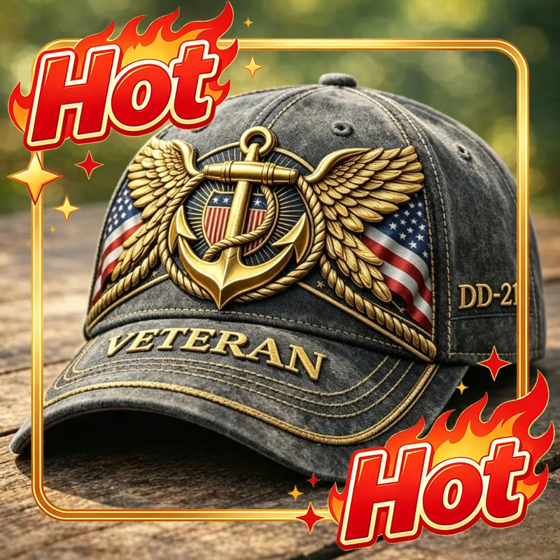 Custom Cap Custom Cap Veteran Vintage Washed Adjustable Baseball Cap With Golden Anchor Wings American Flag Print Patriotic Navy