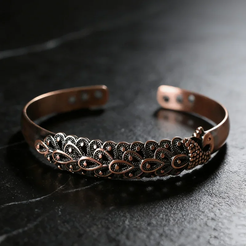 Floral Design Magnetic Copper Ring Arthritis Pain Relief Adjustable Health Healing Unisex Jewelry Gift