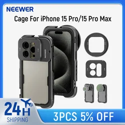 NEEWER iPhone15 Pro Max Cage Video Rig with Snap On 67mm Filter Adapter, 17mm Threaded Lens Backplane,Aluminum Case Kit PA023