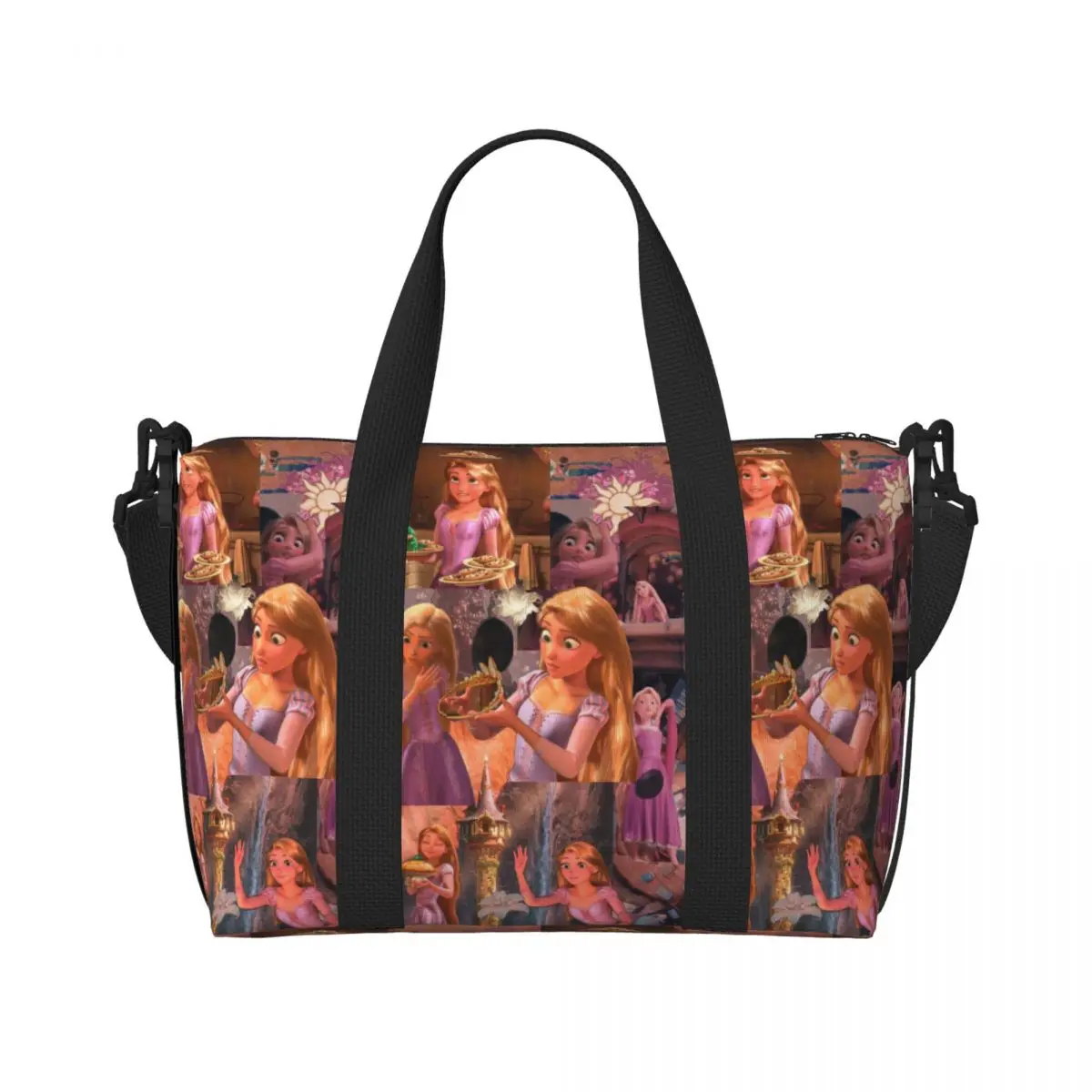 Custom Cartoon Tangled Beach Tote Bag Women Large Compartment Beach Gym Travel Bags