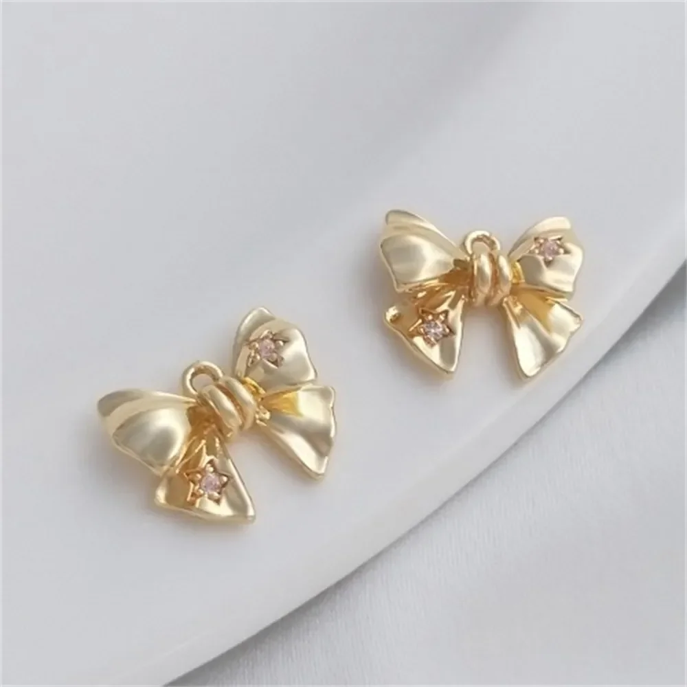 

14K Gold Inlaid Zircon Three-dimensional Bow Pendant Jewelry Diy Handmade Earrings Bracelet Charms Pendant K368