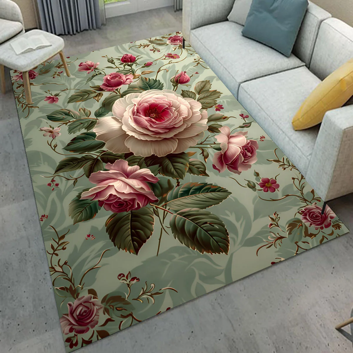 

1pc Comfortable Crystal velvet Rug ]Large Size Carpet, 3D Pink Rose Flower Style Print Area Rug - Rectangle