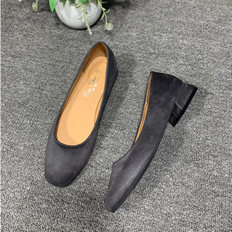 Women 2022 New Arrivals Promotion Low Heels 3cm Shoes Blue Black Square Toe Flock Pumps Wide Fitting 32-44 Comfortable Tacon De