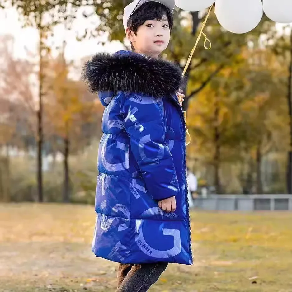 

New Teenagers Winter Boys Jacket Thicken Keep Warm Fashion Fur Collar Kids Jacket Hooded Zipper 5-14 Years Children's Clothing