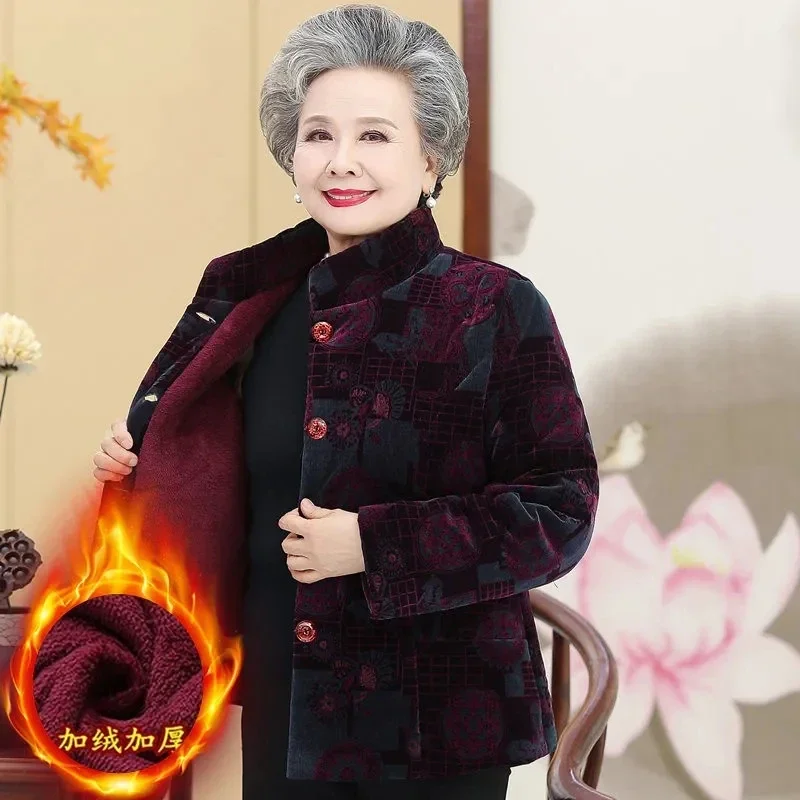 Winter Cotton-Padded Jacket Women's New Thick Velvet Warm Coat Middle Aged Mother Parkas Female Outerwear Women Basic Coats2025