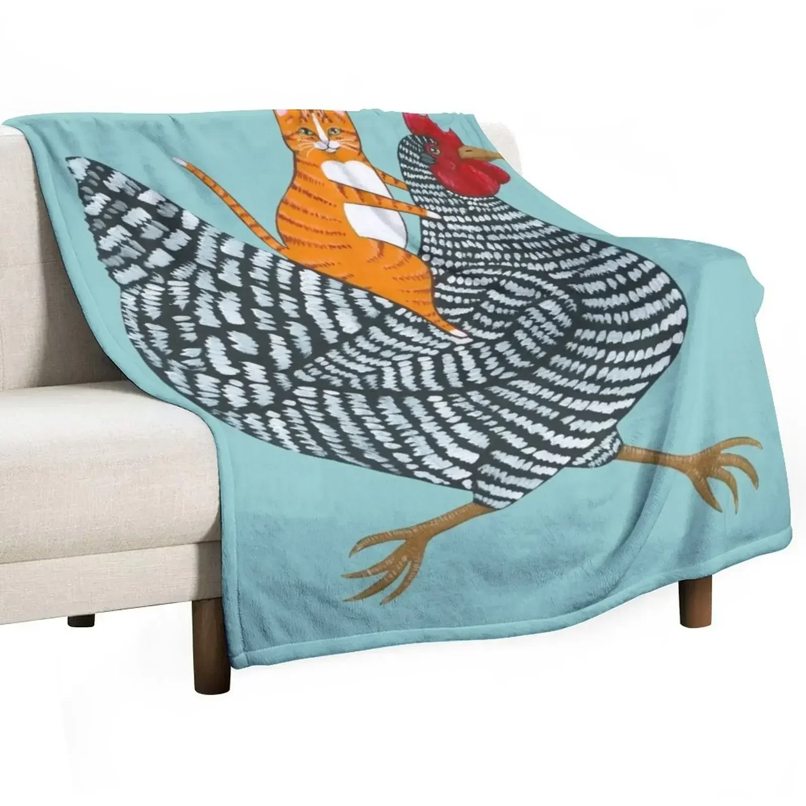 Ginger Cat Chicken Ride Throw Blanket Luxury blankets and throws Blankets