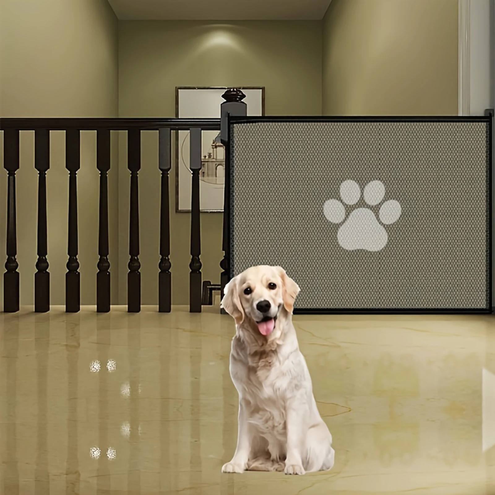 1pc Safety Protection Mesh Pet Gate Fence, No Drilling Isolation Net, Baby Gate Retractable Gates for Stairs, Doorways, Hallways