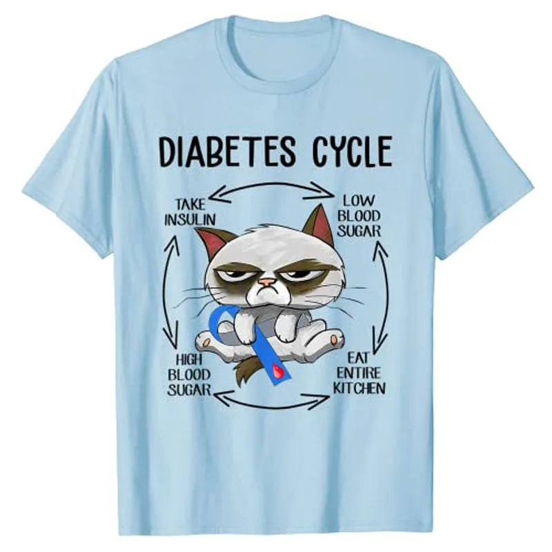 Consapevolezza del diabete ciclo del gatto vita diabetica per uomo donna t-shirt Kitty Lover Graphic Tee top Cute Cartoon abbigliamento uomo