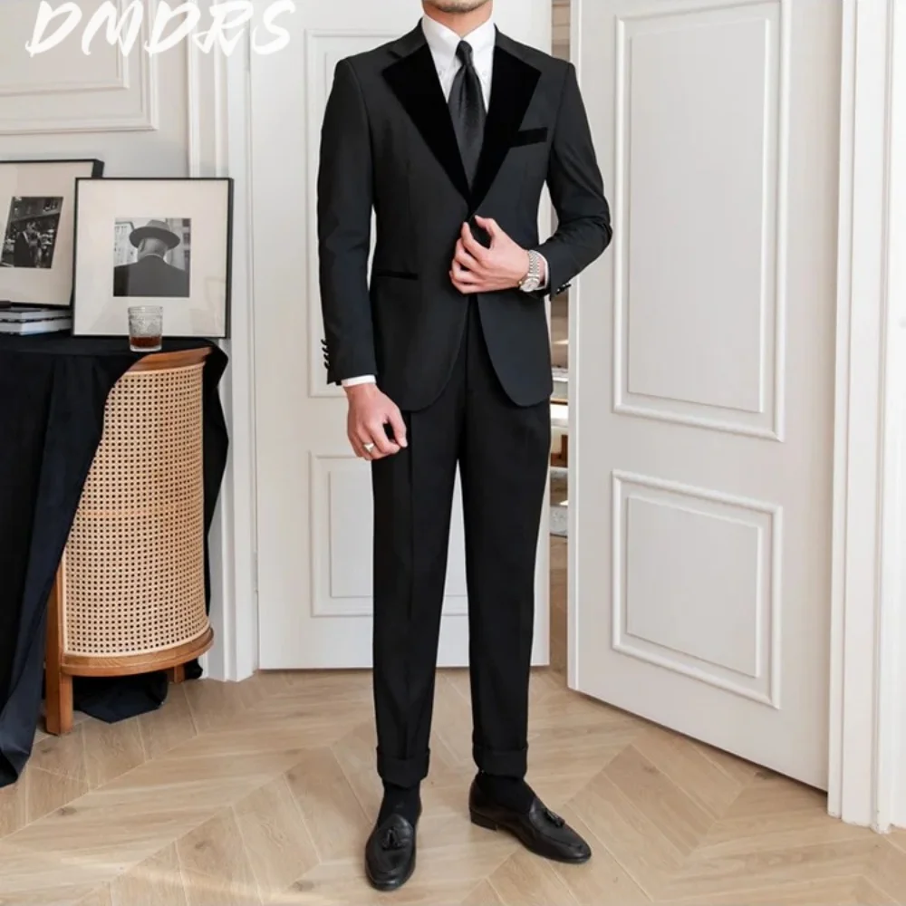 

Elegant British Spliced ​​Velvet Suit Wedding Party Suit Groom Banquet Men Suit Slim Fit Costume Homme Mariage Royal customized