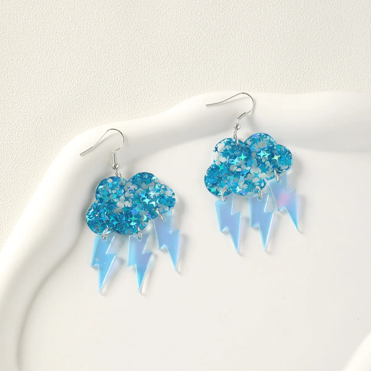 YAOLOGE Exaggerated Fun Sequin Star Clouds Water Droplets Lightning Earring Mood Weather Women\'s Acrylic Material Eardrop