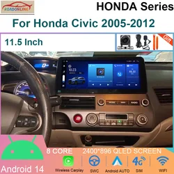 12.3 INCH Android 14 Car Radio Multimedia player For Honda Civic 2005-2012 navigation GPS audio stereo 4G Carplay Head Unit