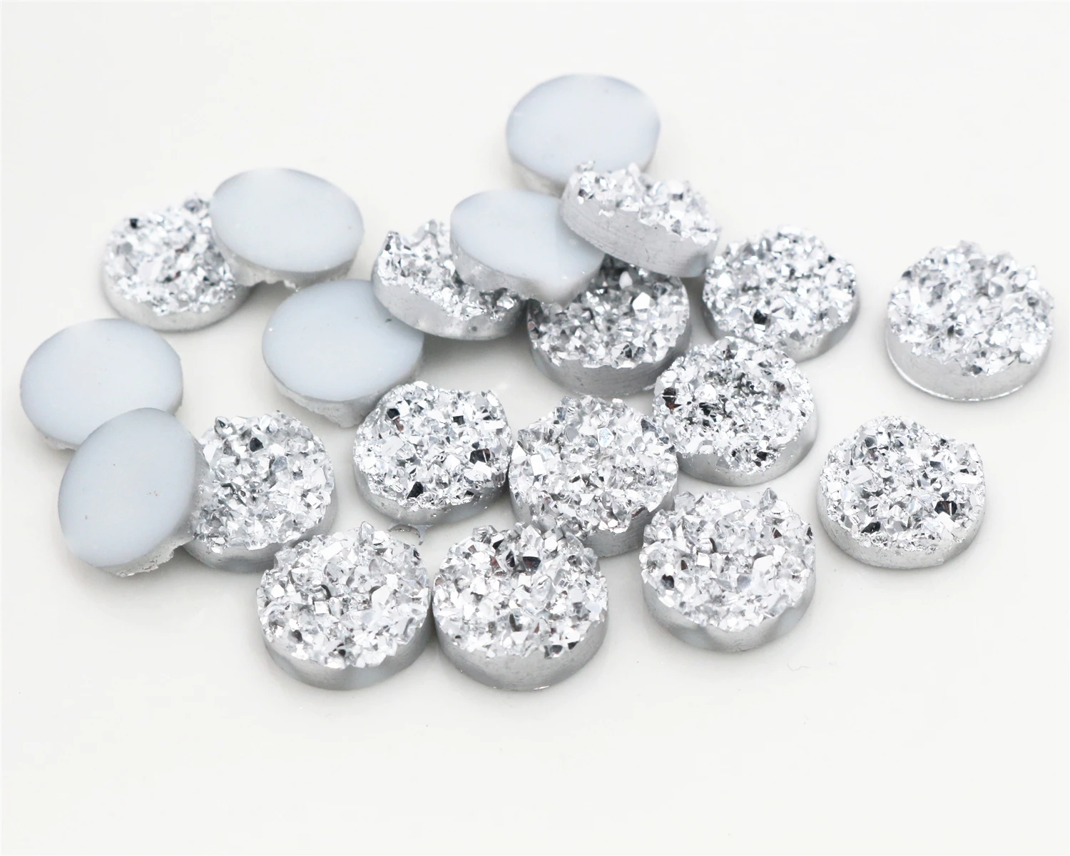 New Fashion 40pcs 8mm 10mm 12mm Silver Colors Natural ore Style Flat back Resin Cabochons For Bracelet Earrings accessories