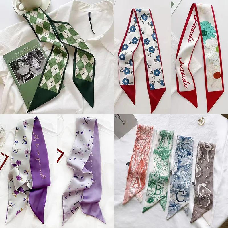 White and tender light-colored small silk scarves for Women, Lightweight Versatile Bandana Style, Daily Office Party Vacation