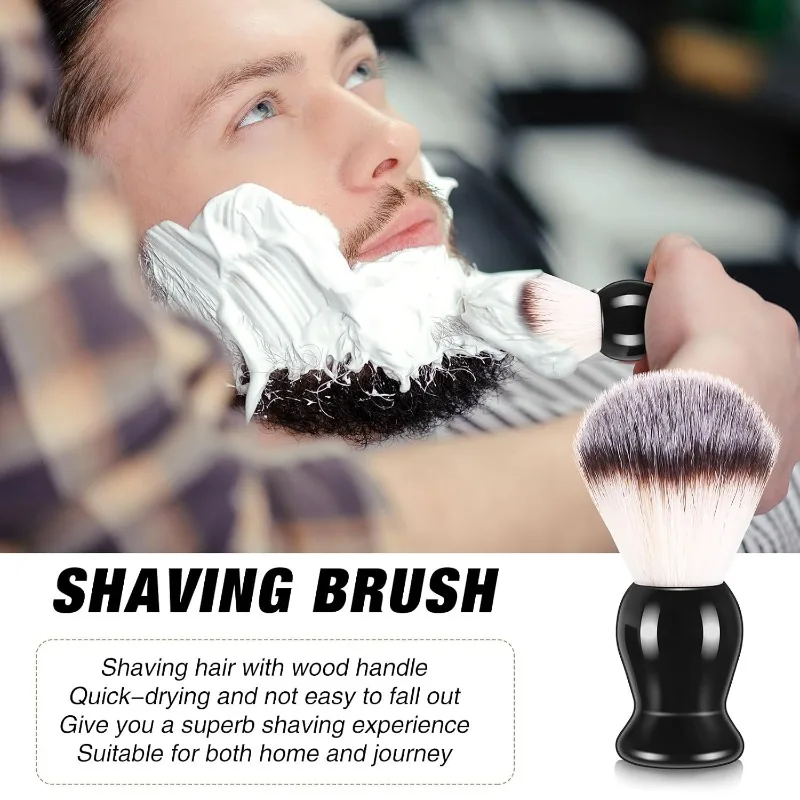 1Pcs Beard Shaving Brush, Wooden Handle Bristle Hair Barber Soap Foam Shave Brush, Men Facial Cleaning Salon Makeup Tools view 4