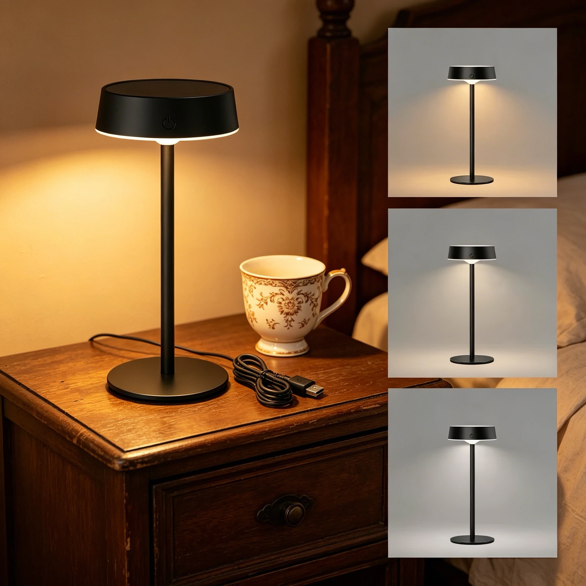 Rechargeable Solar Touch Table Lamp, 3 Color Temperature Dimmable Cordless Desk Light, Waterproof Indoor Outdoor Portable Lamp