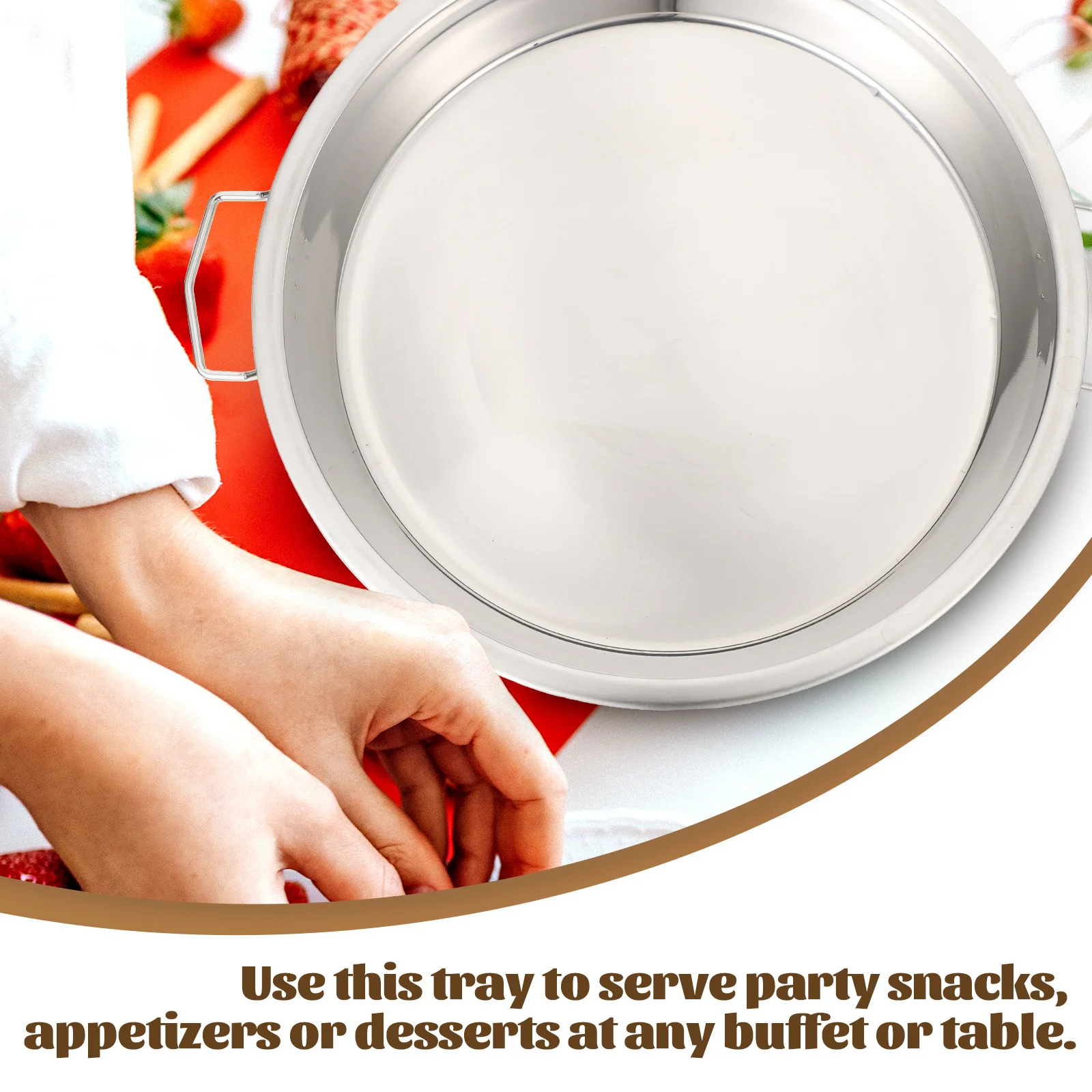 

2pcs Stainless Steel Steaming Tray Double Handle Heat Resistant Reusable Serving Plate For Party Buffet Wedding Birthday Cake