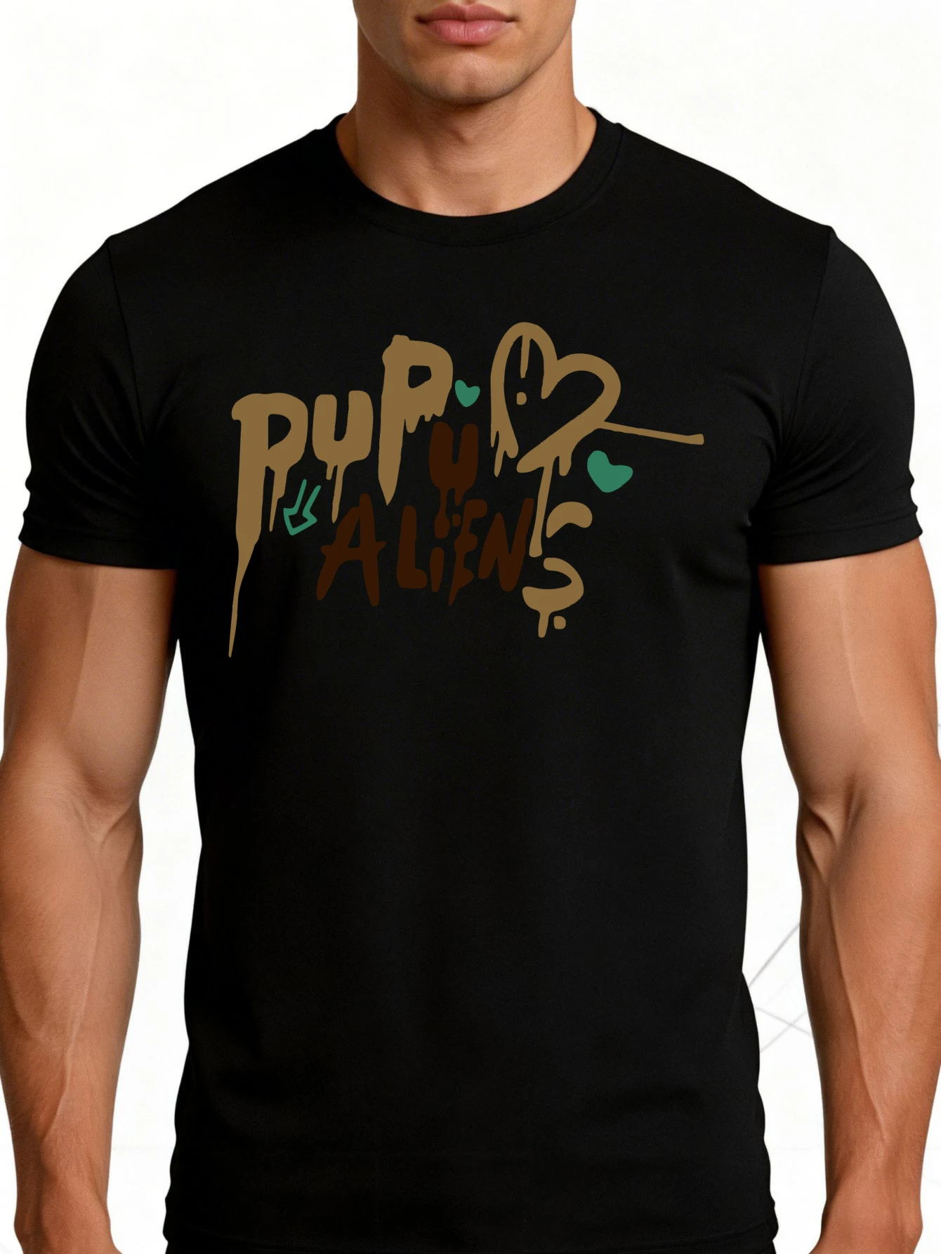 Men's Graphic T-Shirt - Breathable, Soft, Lightweight - Doggie Alien Love Graffiti Art - Vintage Fun Pattern Casual Short Sleeve Summer Top, Great Gift for Him