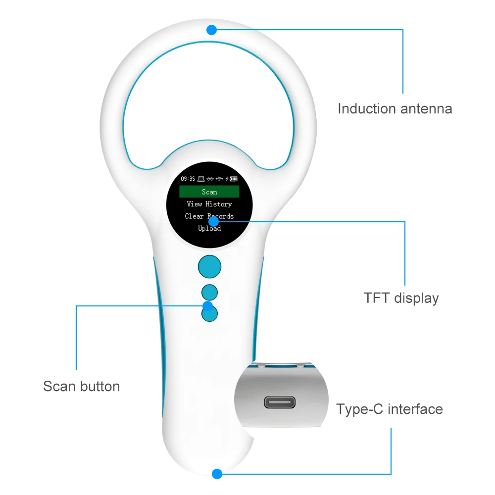 동물 마이크로칩 스캐너 태그 리더, 2.4G 와이파이 블루투스 휴대용 RFID 134.2Khz/125Khz EMID 반려동물 칩 리더, 개 고양이 소 양용