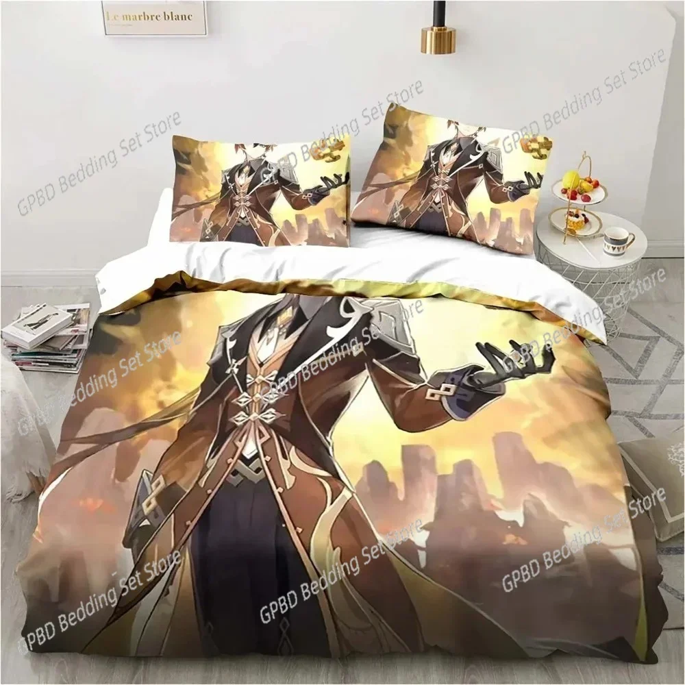 

Cartoon Anime Genshin Impact Game Comfortable Duvet Quilt Cover Pillowcase Bedding Set Children Bedroom Decoration Home Textile
