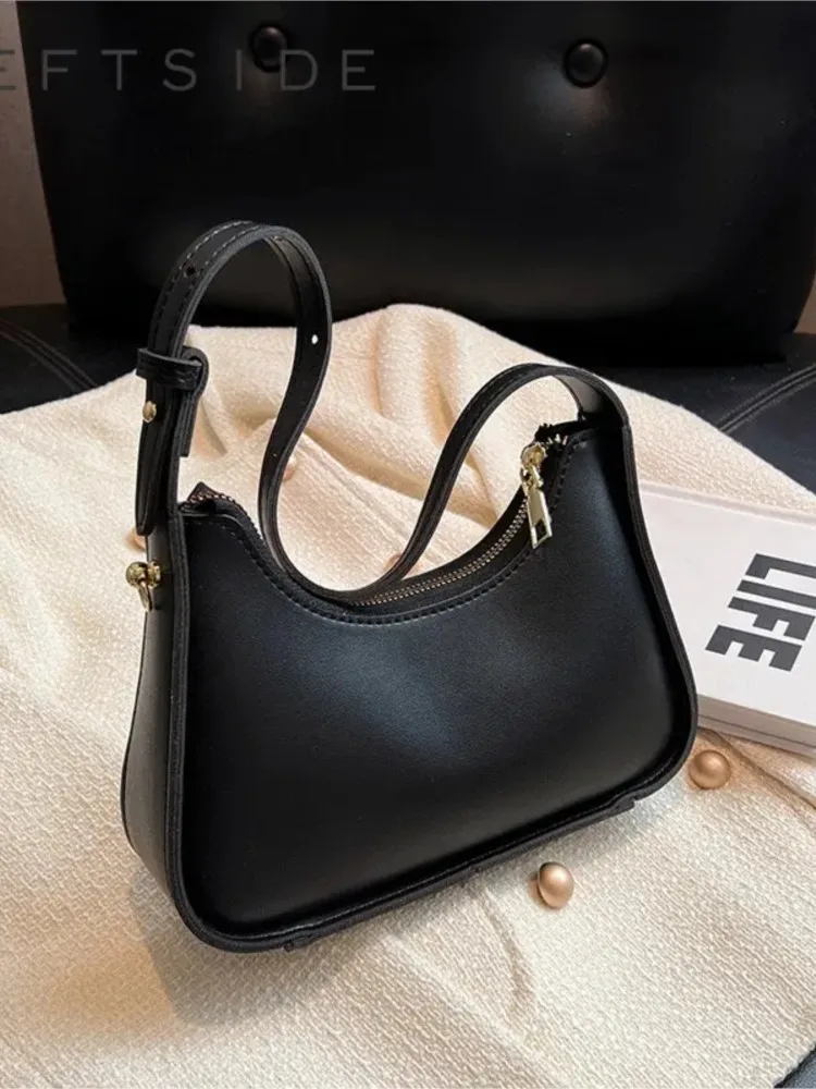 Simple Handbags For Women Fashion Luxury PU Leather Shoulder Bag 2024 New Retro Black Handheld High Quality Small Underarm Bag