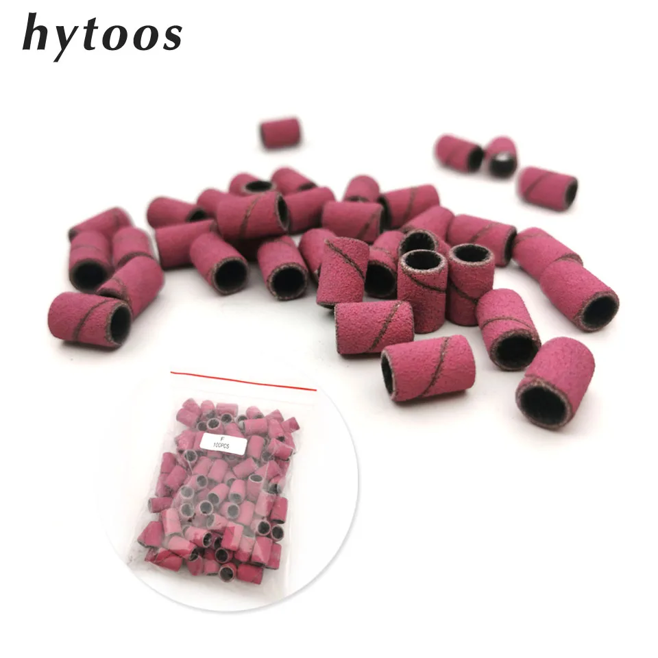 HYTOOS 100Pcs/Bag Rose Red Sanding Bands Remove Gel Sandpaper Nail Drill Bit Accessories Manicure Polishing Tool #80 150# 240#