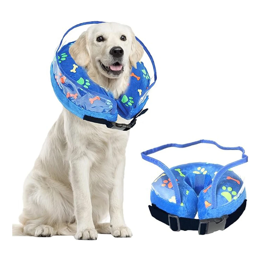 Inflatable Dog Cone Elizabethan Donut Shape Pet Recovery Aid Soft Surgery Collar with Enhanced Anti-Licking Guard Shield for Pet