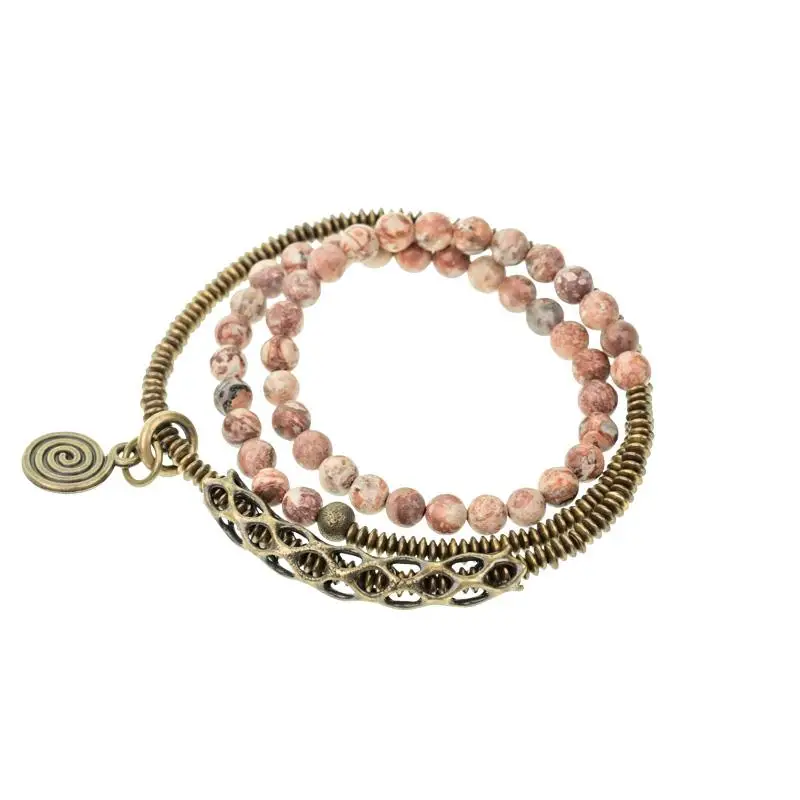 

Personalized retro matte flower red stone bead bracelet versatile and old multi-layer bracelet women's model