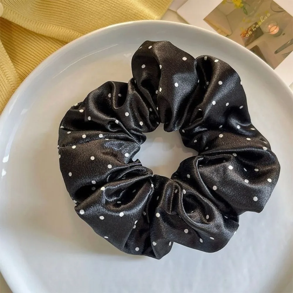 Elegant White Polka Dot Hair Ties for Women Minimalist Simulation Silk Scrunchies Elastic Hair Rope Ponytail Hair Accessories
