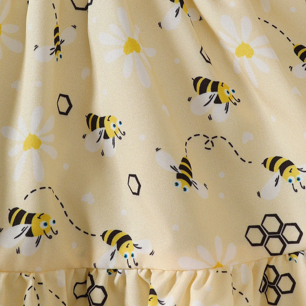 Sommerkleid für Babymädchen, süßes kleines Bienen-Rüschenkleid mit Trägern und Stirnband, 2-teiliges Set für Babymädchen im Alter von 0-3 Jahren, Freizeitkleid – Detail 5