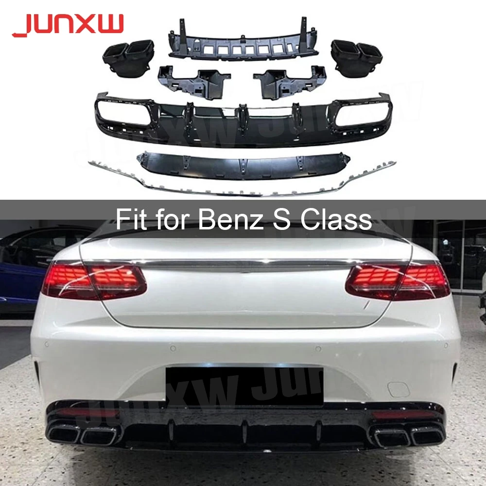 

PP Rear Bumper Lip Diffuser with Exhaust Tips Styling for Mercedes Benz S Class C217 S400 S450 S500 S63 AMG Coupe 2018 2019 2020