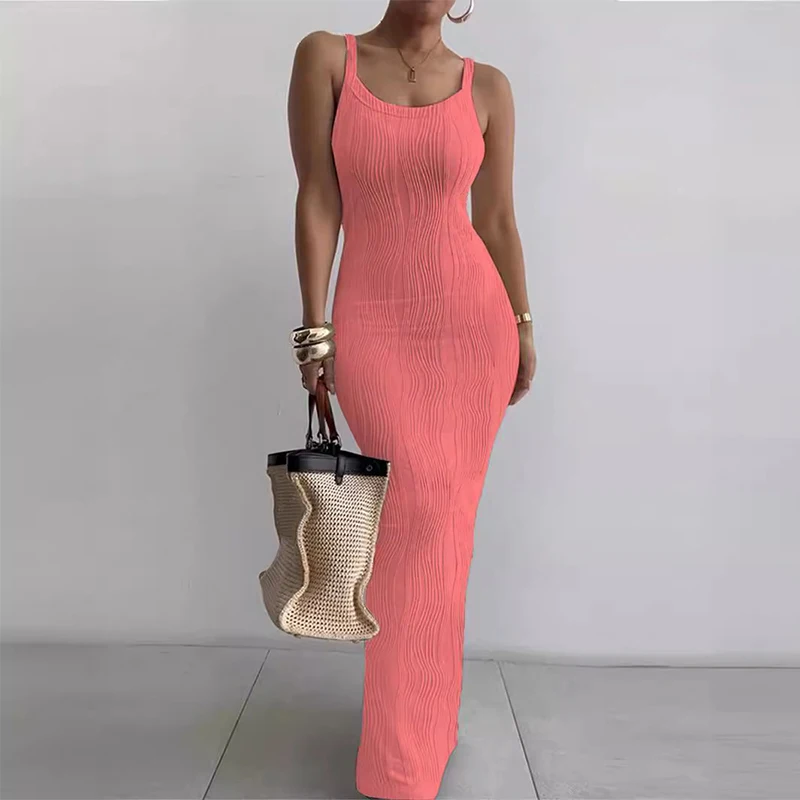 New Summer Fashion Ladies Dress Striped Sleeveless High-end Women's Slip Tight Dress Banquet Women's Foor-length Skirt